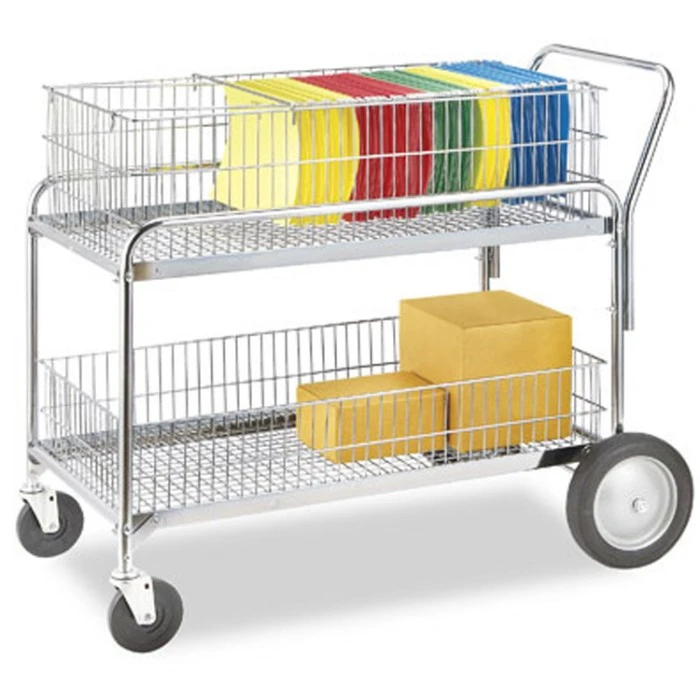 Carrello portadocumenti per ufficio in rete metallica cromata