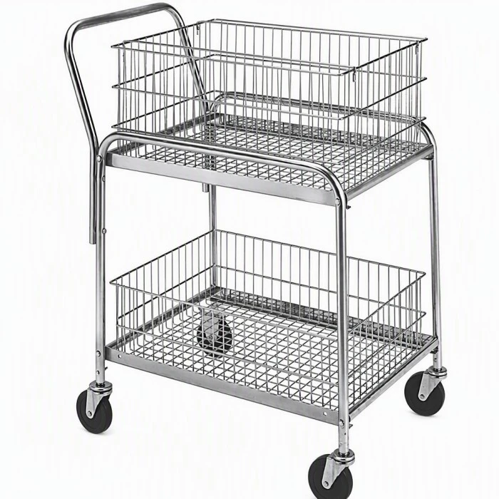Carrello per la consegna della posta dell'ufficio con cestello in filo metallico
